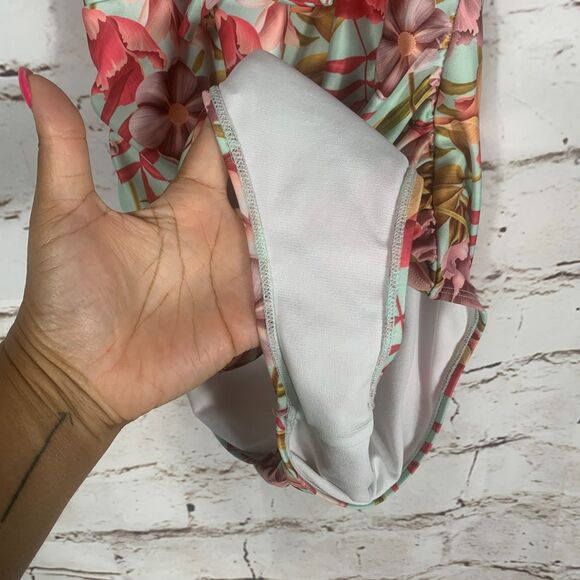 Nicole Miller Floral One Piece Swimsuit XL Halter Ruched Tropical Beach Pool - Picture 4 of 8